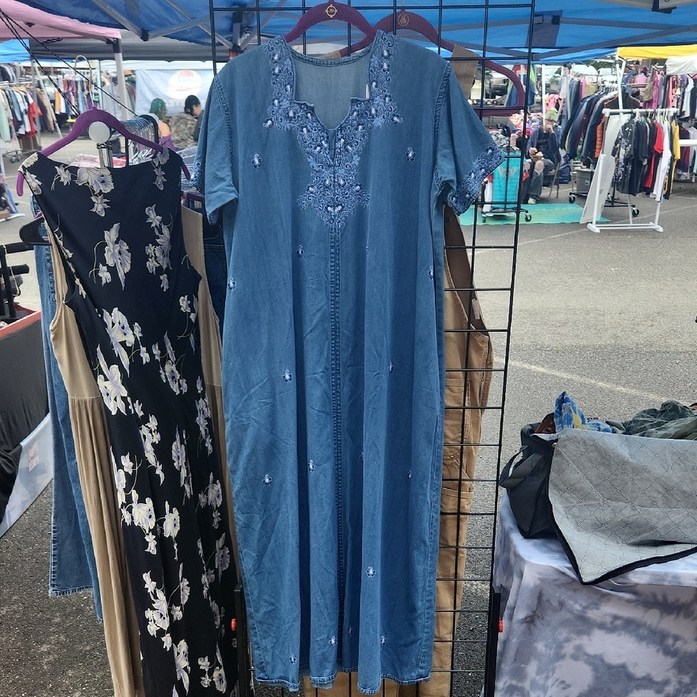 Embroidered Blue Denim Dress